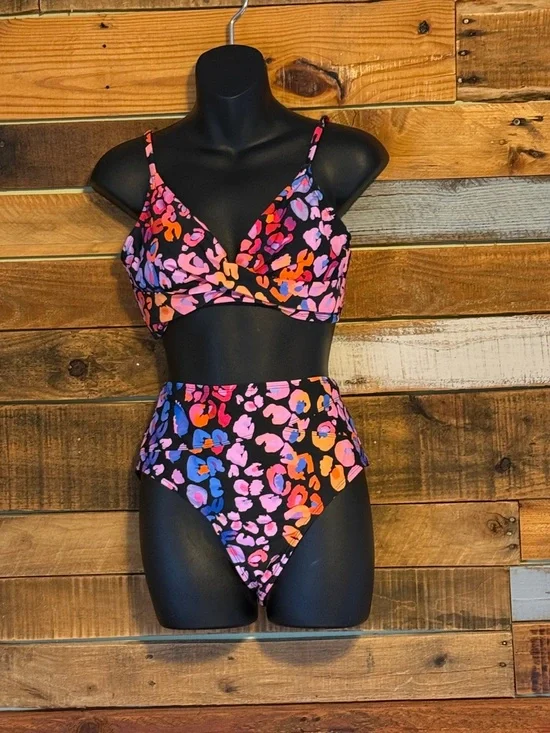 NWT Cupshe Leopard Wrap Bralette & Spliced High Waist Bikini Set - Picture 3 of 5